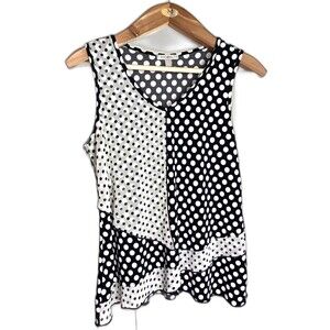 ROZ & ALI Asymmetrical Layered Polka Dot Blouse Size L